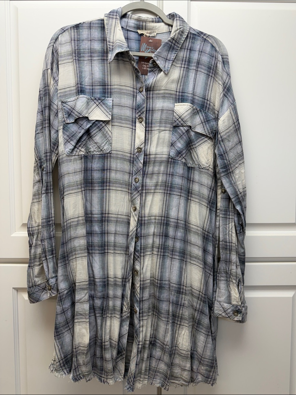 Mystree Blue and White Plaid Button-Down Shirt or Duster
